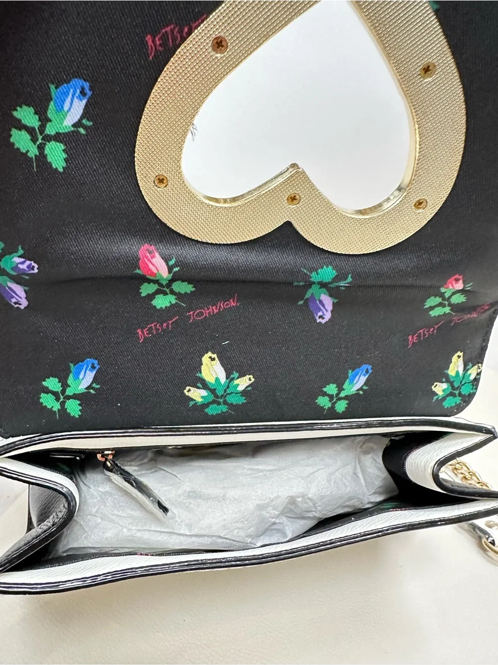 Betsey Johnson White Polka Dot Crossbody with Neon Heart Charm